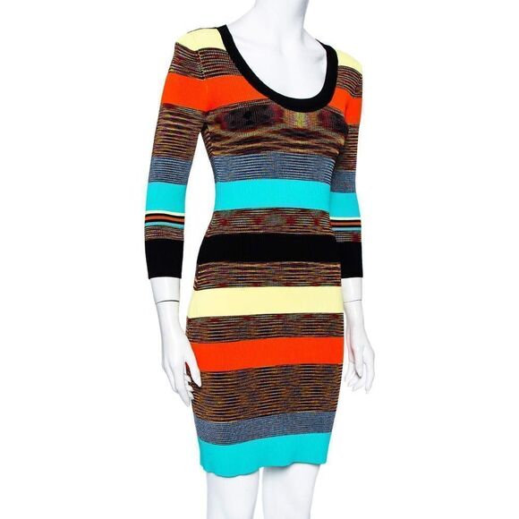 Diane Von Furstenburg Dress Stretch Striped print 3/4 sleeve mini scoop neck M - Picture 8 of 17